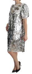 Dolce & Gabbana Silver Sequined Crystal Shift Gown Dress - IT40|S - Dresses