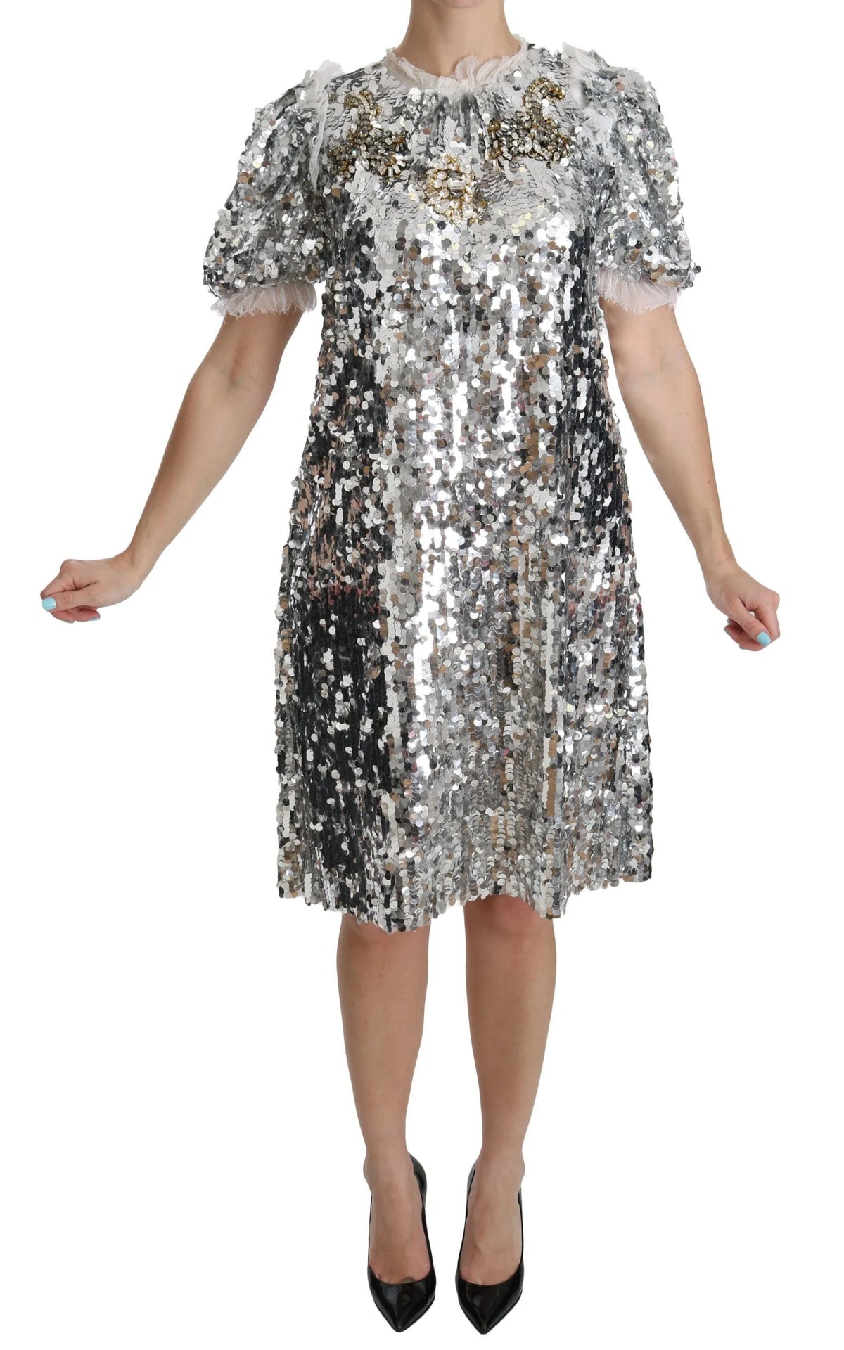 Dolce & Gabbana Silver Sequined Crystal Shift Gown Dress - IT40|S - Dresses