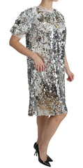 Dolce & Gabbana Silver Sequined Crystal Shift Gown Dress - IT40|S - Dresses
