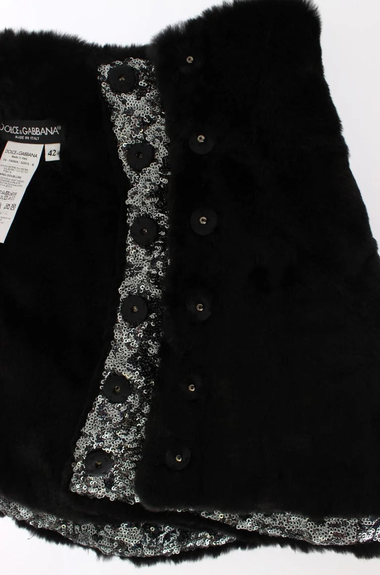 Dolce & Gabbana Silver Sequined Floral Weasel Fur Shoulder Scarf Wrap - Scarves & Shawls