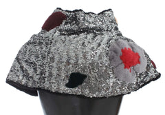 Dolce & Gabbana Silver Sequined Floral Weasel Fur Shoulder Scarf Wrap - Scarves & Shawls