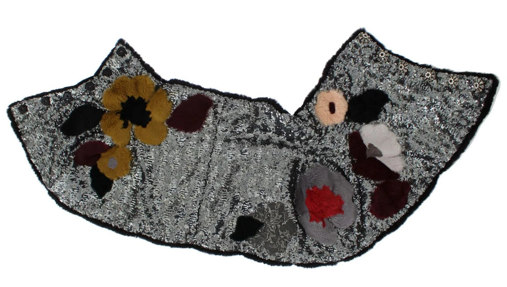 Dolce & Gabbana Silver Sequined Floral Weasel Fur Shoulder Scarf Wrap - Scarves & Shawls