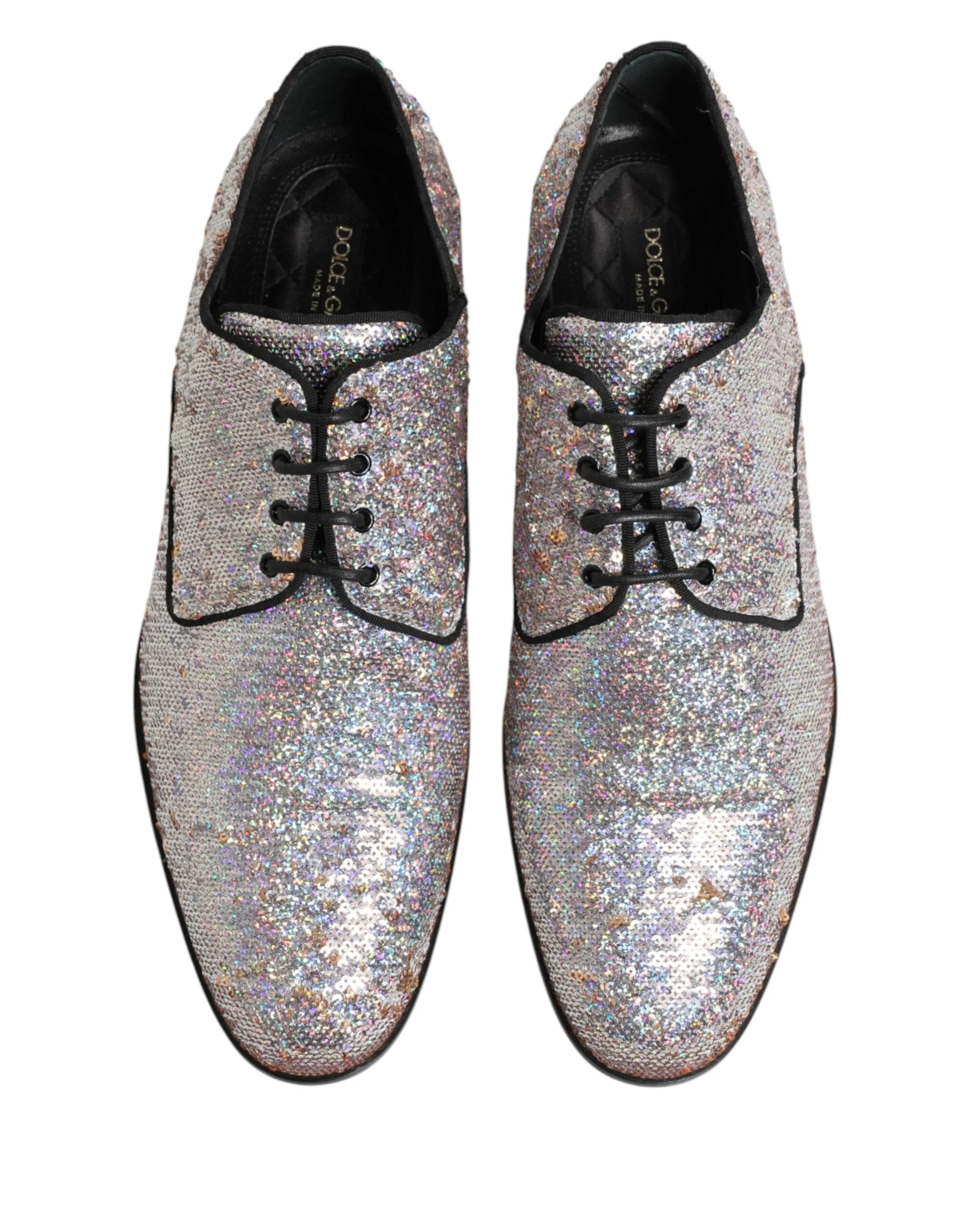 Dolce & Gabbana Silver Sequined Lace Up Men Derby Dress Shoes - EU44/US11