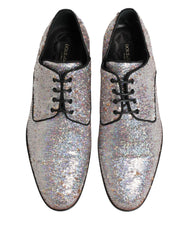Dolce & Gabbana Silver Sequined Lace Up Men Derby Dress Shoes - EU44/US11