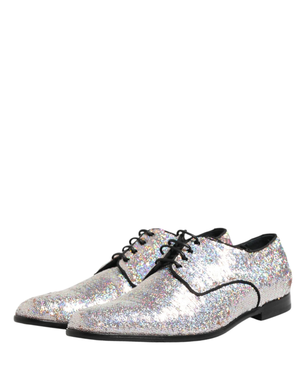 Dolce & Gabbana Silver Sequined Lace Up Men Derby Dress Shoes - EU44/US11