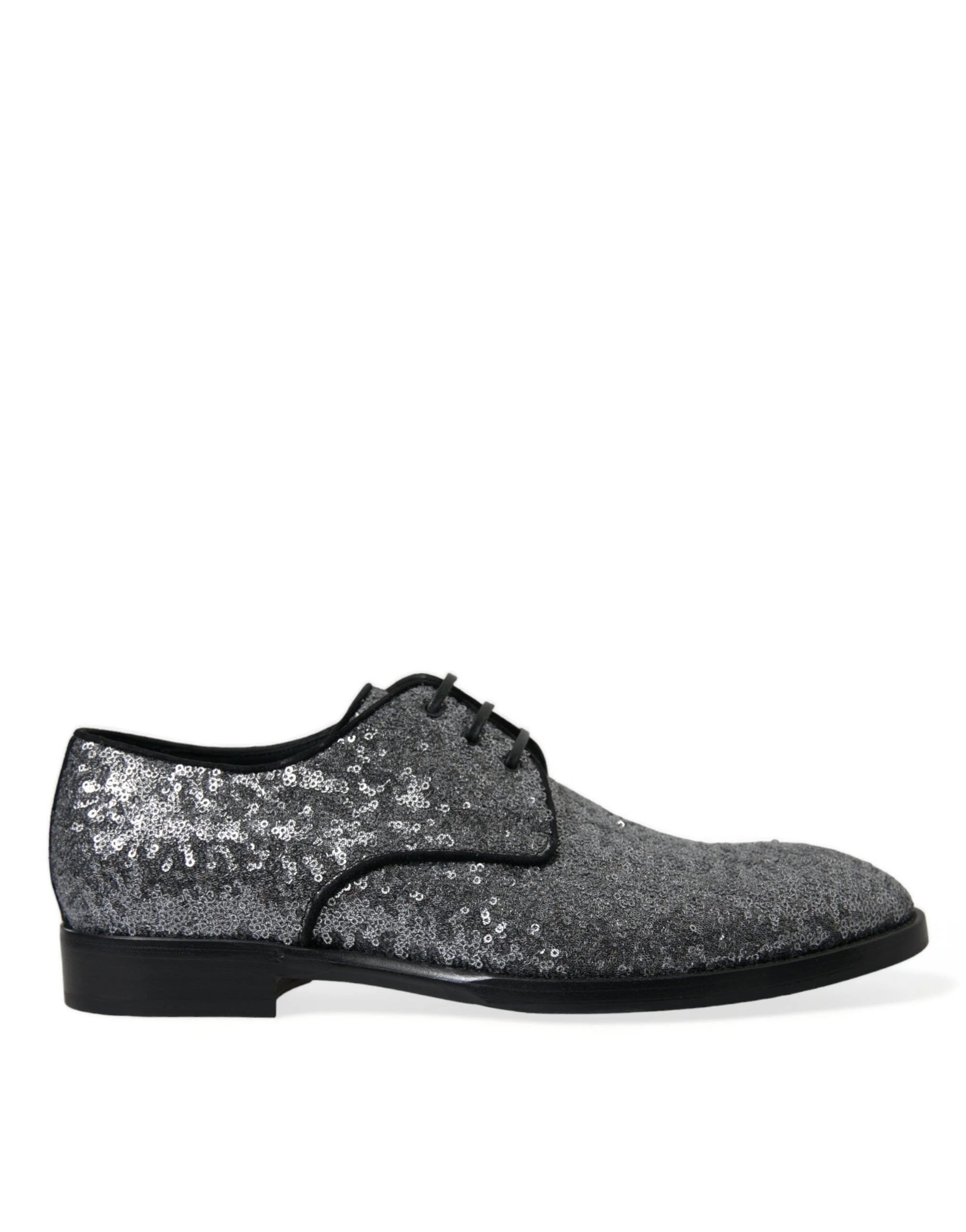 Dolce & Gabbana Silver Sequined Lace Up Men Derby Dress Shoes - EU39/US6