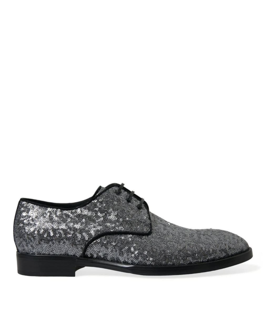 Dolce & Gabbana Silver Sequined Lace Up Men Derby Dress Shoes - EU39/US6