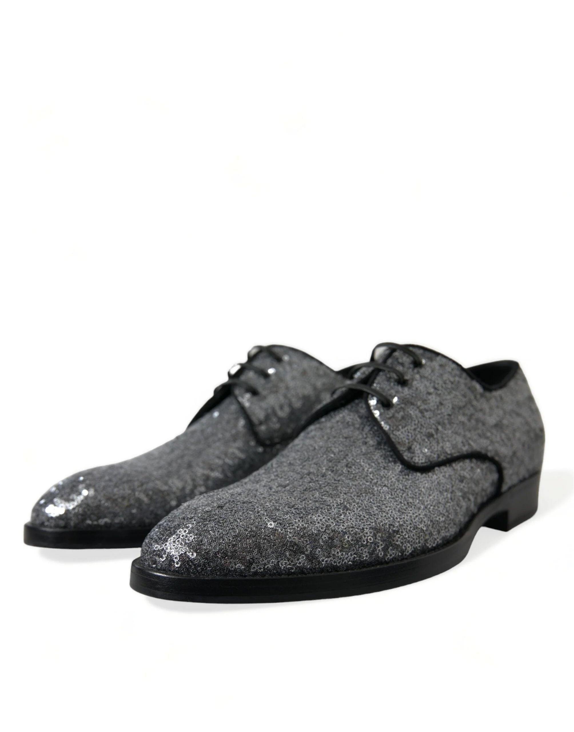 Dolce & Gabbana Silver Sequined Lace Up Men Derby Dress Shoes - EU39/US6
