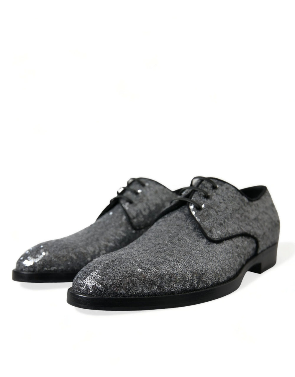 Dolce & Gabbana Silver Sequined Lace Up Men Derby Dress Shoes - EU39/US6