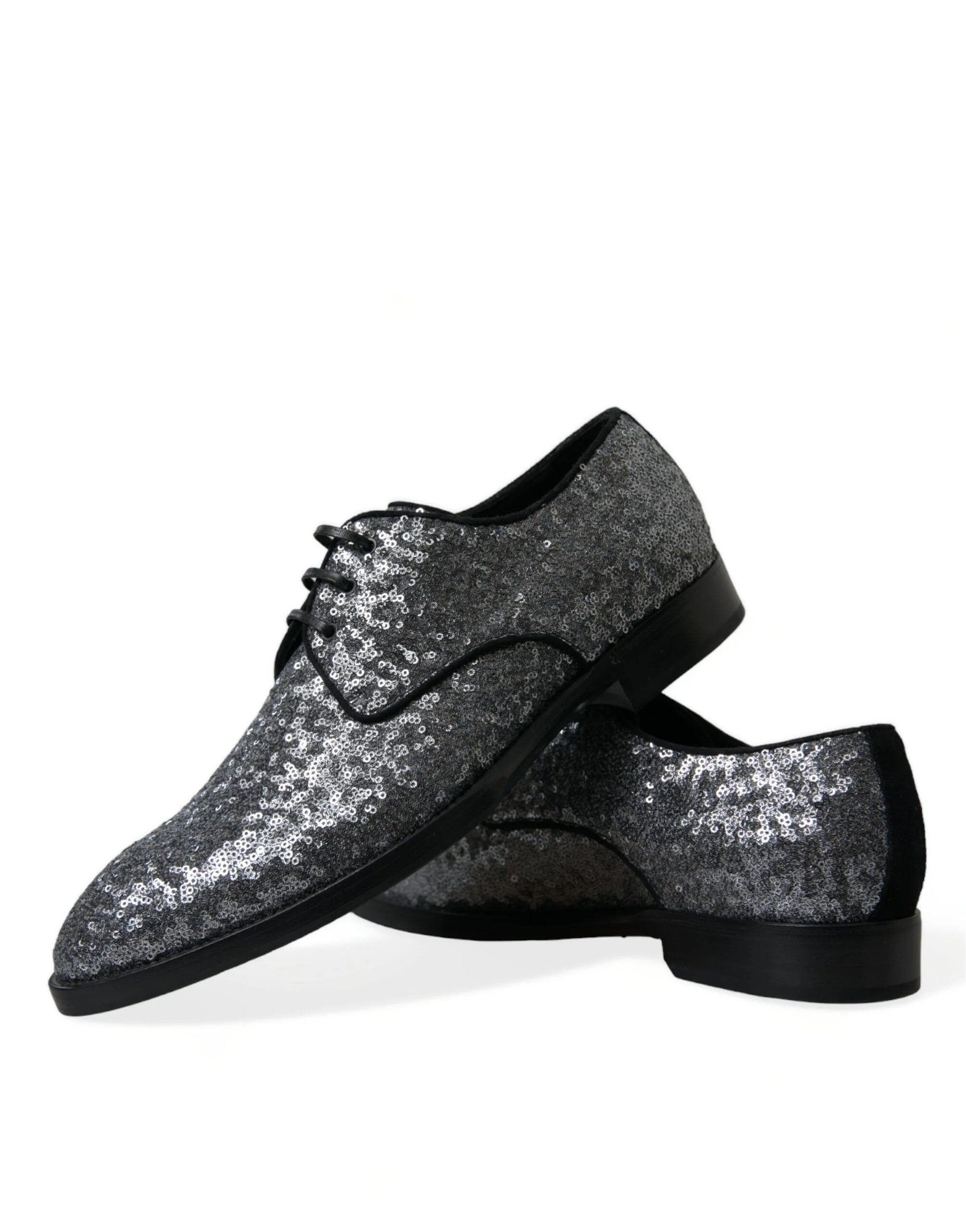 Dolce & Gabbana Silver Sequined Lace Up Men Derby Dress Shoes - EU39/US6