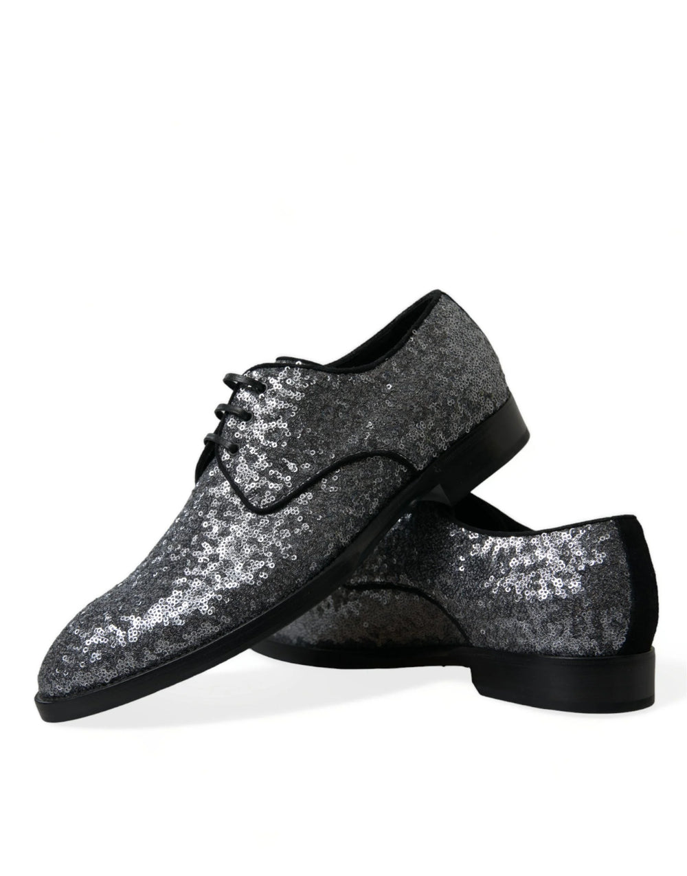 Dolce & Gabbana Silver Sequined Lace Up Men Derby Dress Shoes - EU39/US6