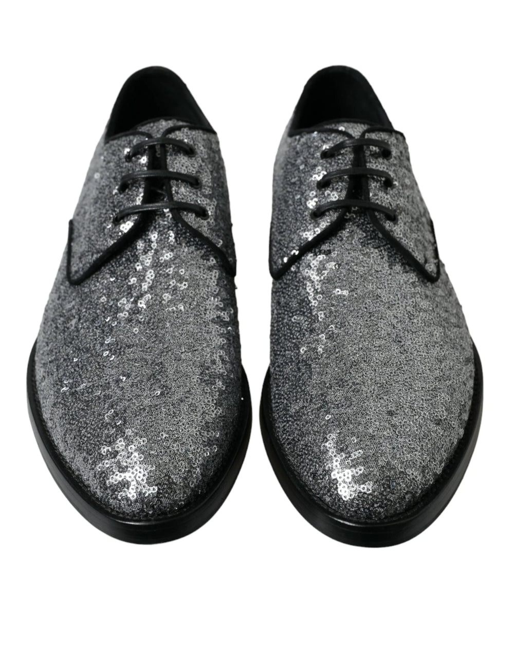 Dolce & Gabbana Silver Sequined Lace Up Men Derby Dress Shoes - EU39/US6