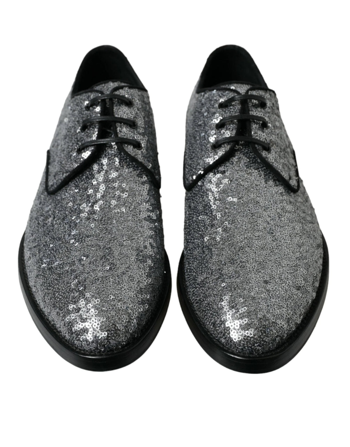 Dolce & Gabbana Silver Sequined Lace Up Men Derby Dress Shoes - EU39/US6