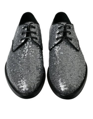 Dolce & Gabbana Silver Sequined Lace Up Men Derby Dress Shoes - EU39/US6