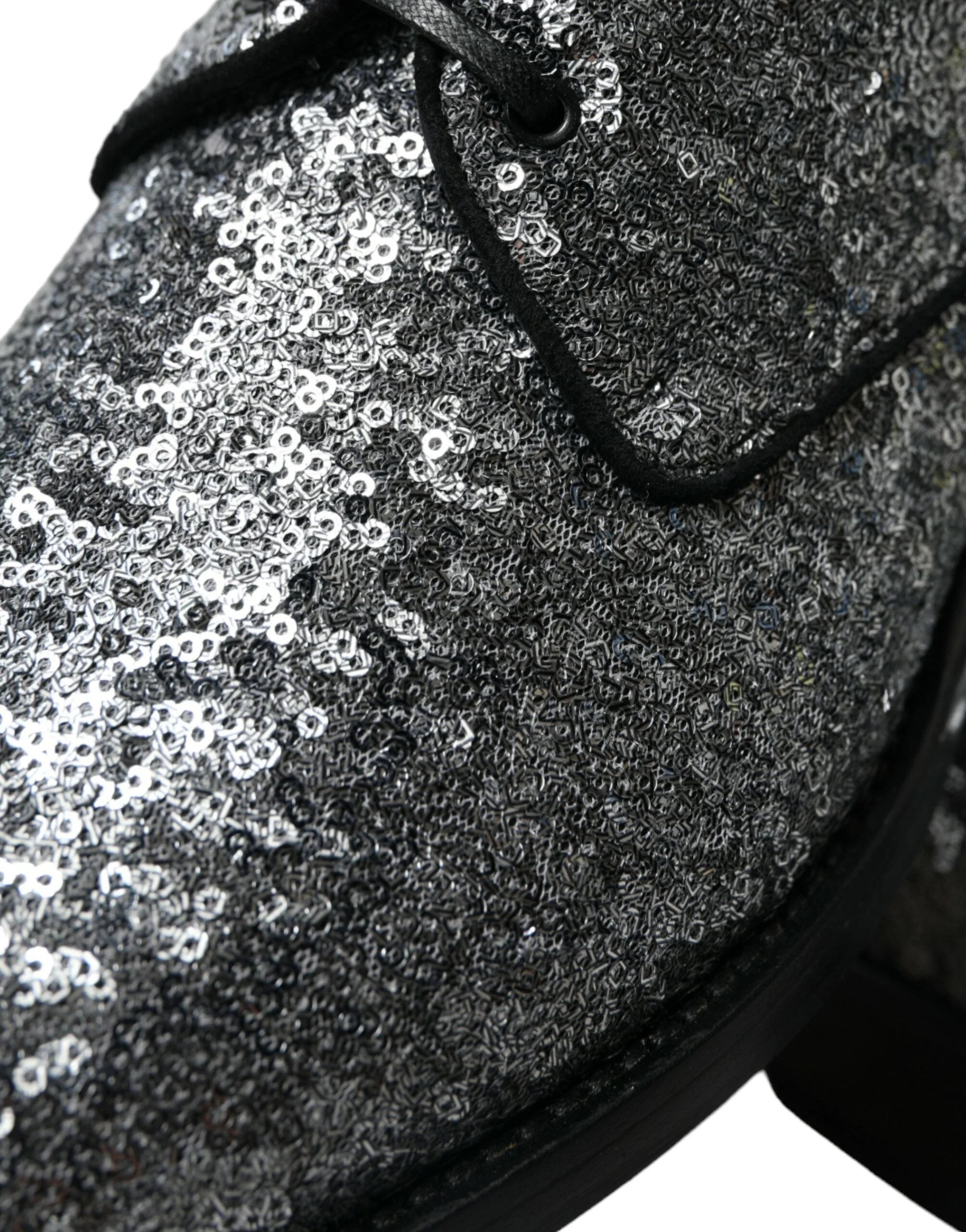 Dolce & Gabbana Silver Sequined Lace Up Men Derby Dress Shoes - EU39/US6