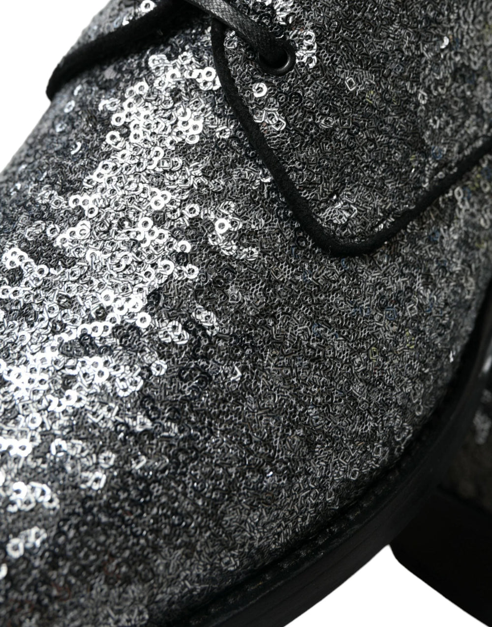 Dolce & Gabbana Silver Sequined Lace Up Men Derby Dress Shoes - EU39/US6