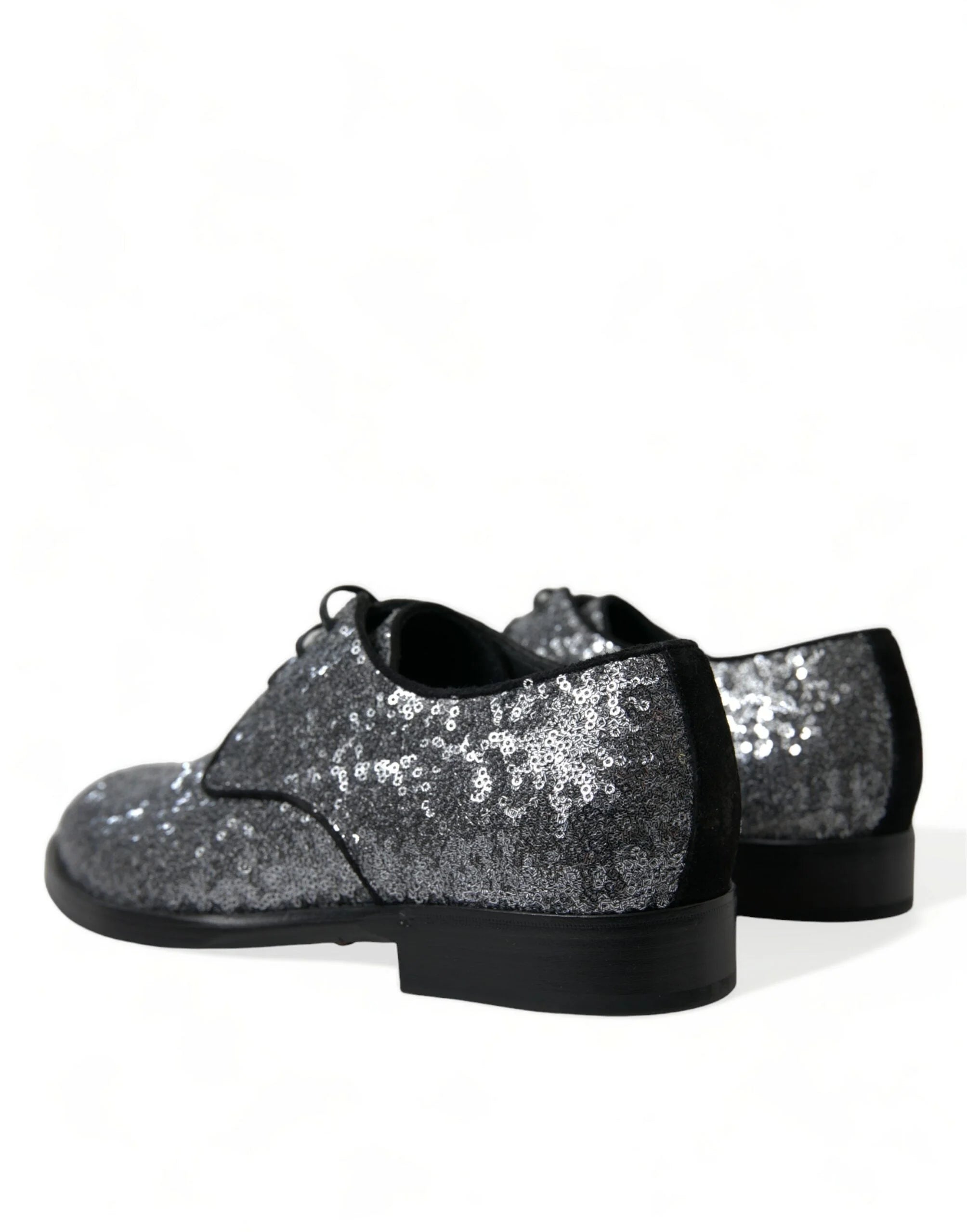Dolce & Gabbana Silver Sequined Lace Up Men Derby Dress Shoes - EU39/US6