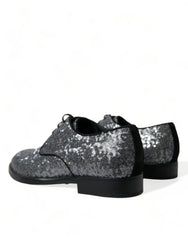Dolce & Gabbana Silver Sequined Lace Up Men Derby Dress Shoes - EU39/US6