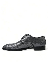 Dolce & Gabbana Silver Sequined Lace Up Men Derby Dress Shoes - EU39/US6