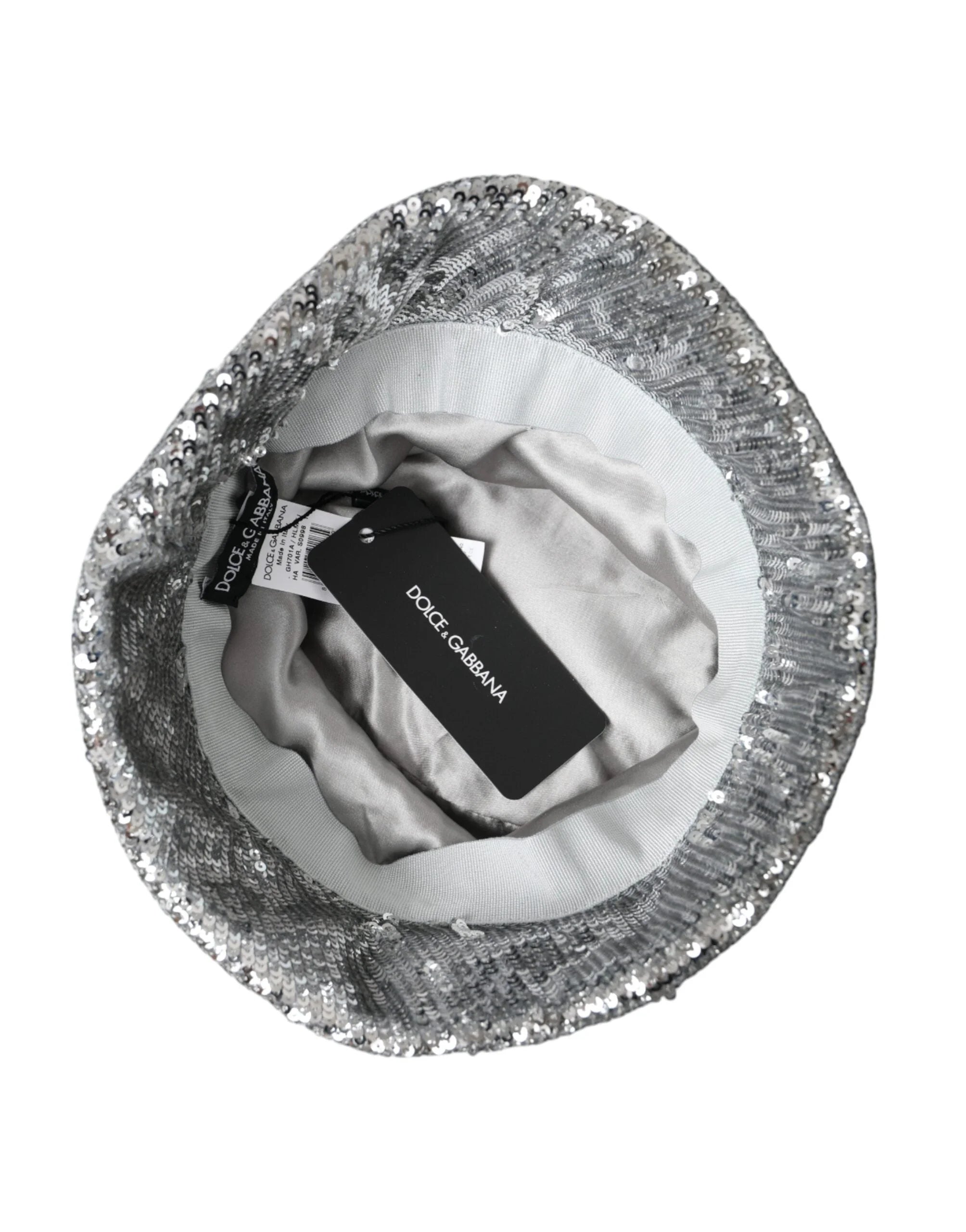 Καπέλο τύπου bucket για άνδρες Dolce & Gabbana από νάιλον με ασημί παγιέτες - 60 cm|XL