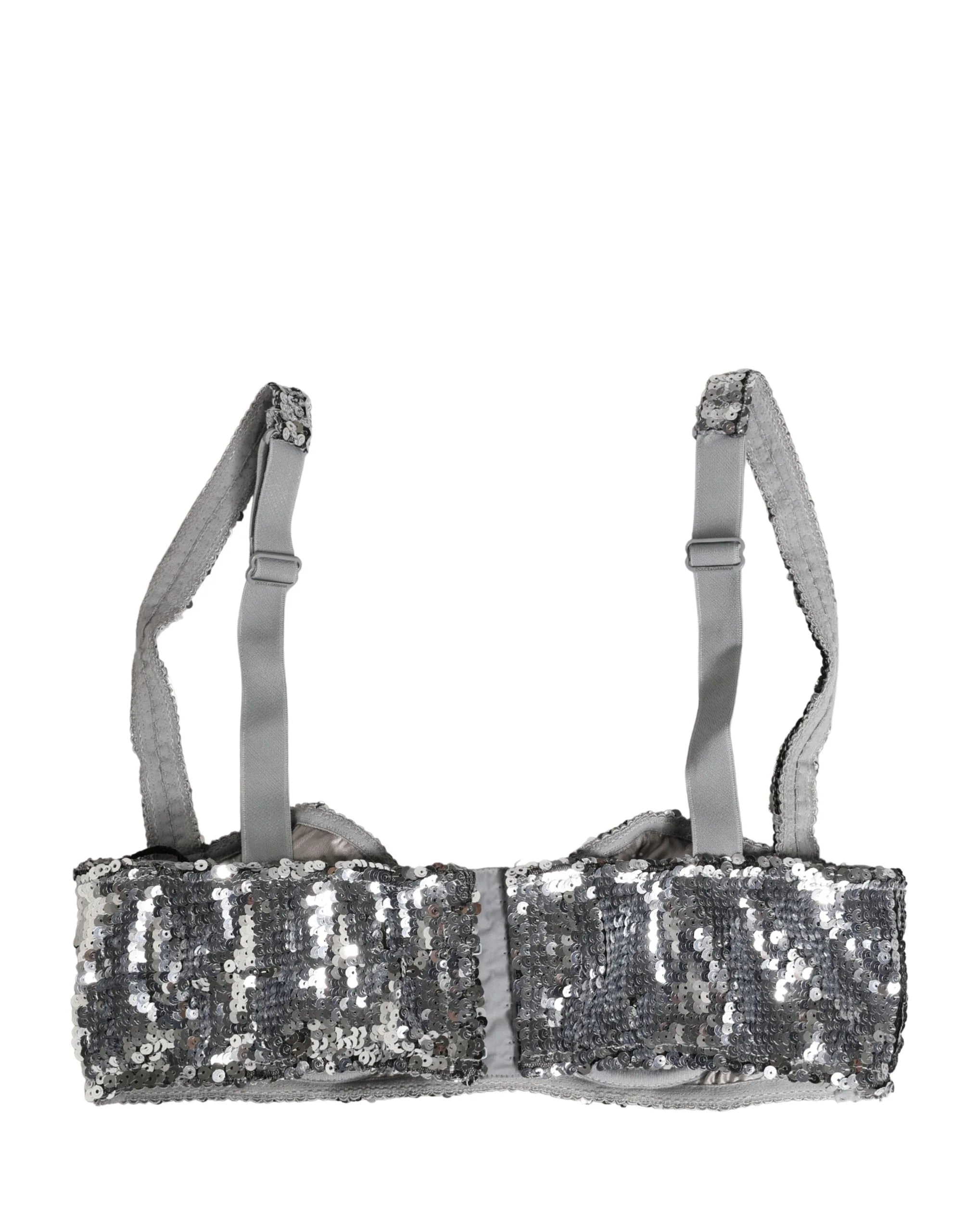 Dolce & Gabbana Srebrny Biustonosz Balconnet Nyon z Cyrkonią Pod Bielizną - IT2 | S