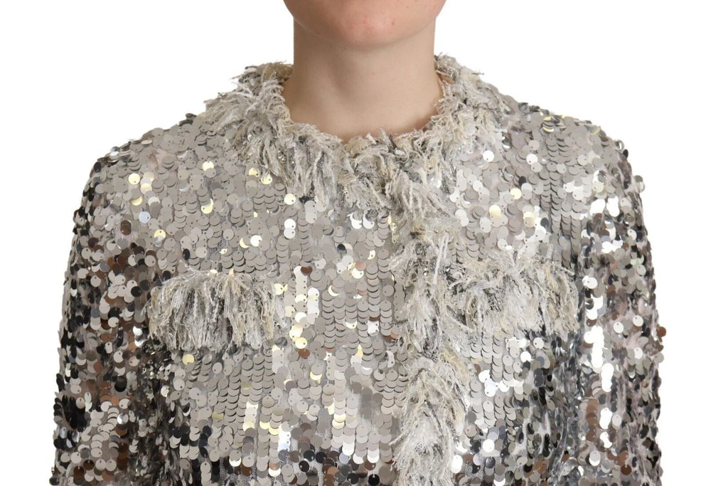 Dolce & Gabbana Silver Sequined Shearling Long Sleeves Jacket - IT40|S - Coats & Jackets
