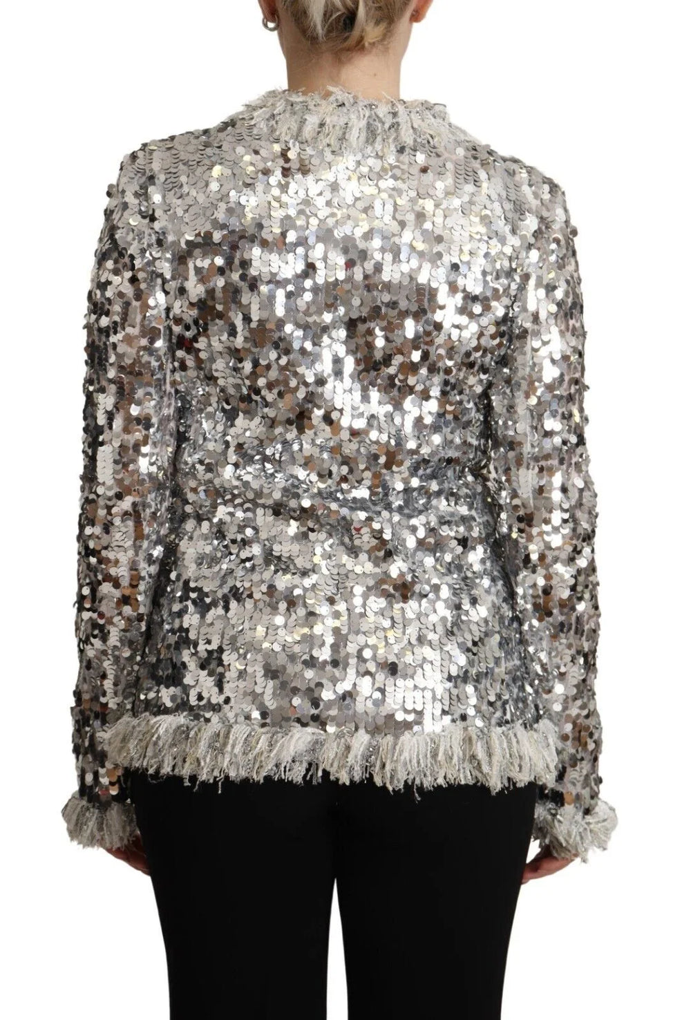 Dolce & Gabbana Silver Sequined Shearling Long Sleeves Jacket - IT40|S - Coats & Jackets