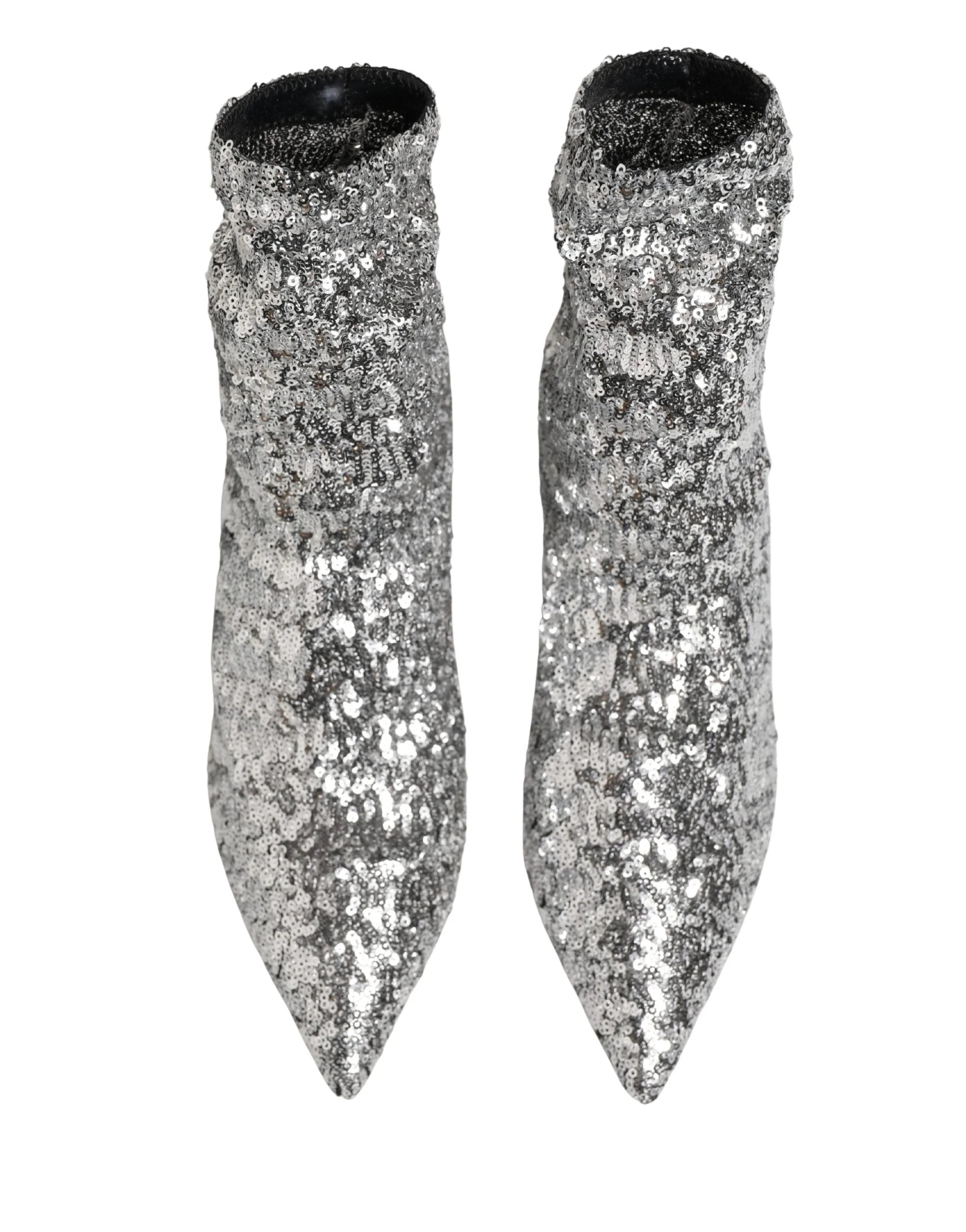 Dolce & Gabbana Silver Sequined Short Boots Stretch Shoes