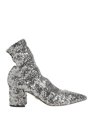 Dolce & Gabbana Silver Sequined Short Boots Stretch Shoes