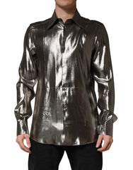 Dolce & Gabbana Silver Silk GOLD Collared Dress Formal Shirt - IT41 | L
