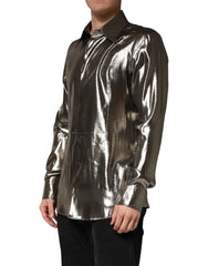 Dolce & Gabbana Silver Silk GOLD Collared Dress Formal Shirt - IT41 | L