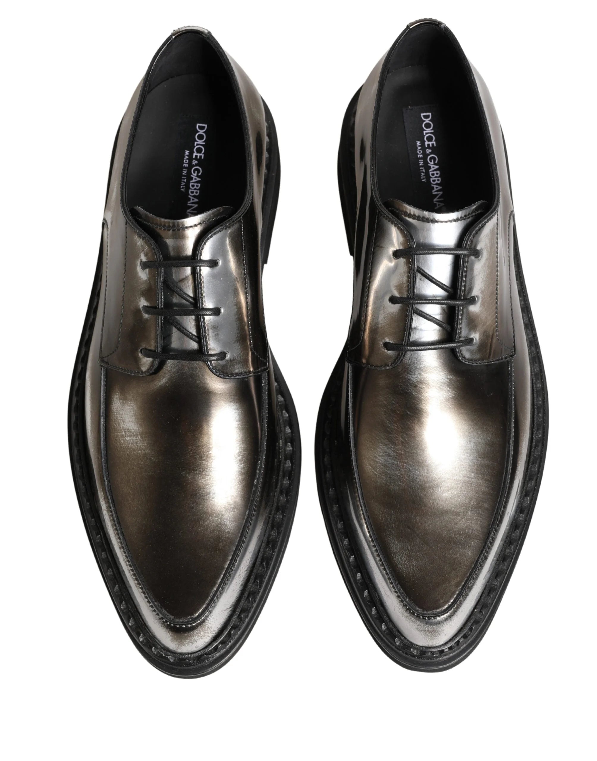 Dolce & Gabbana Silver Specchio Lace-Up Leather Dress Derby Shoes - EU44/US11
