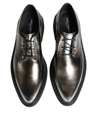 Dolce & Gabbana Silver Specchio Lace-Up Leather Dress Derby Shoes - EU44/US11