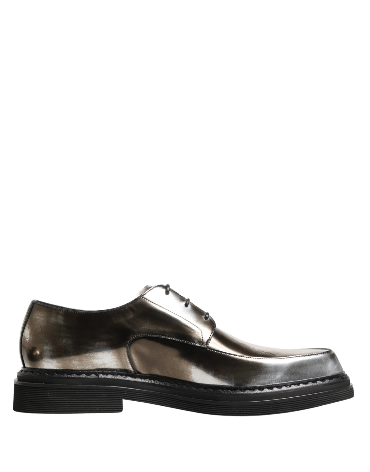 Dolce & Gabbana Silver Specchio Lace-Up Leather Dress Derby Shoes - EU44/US11