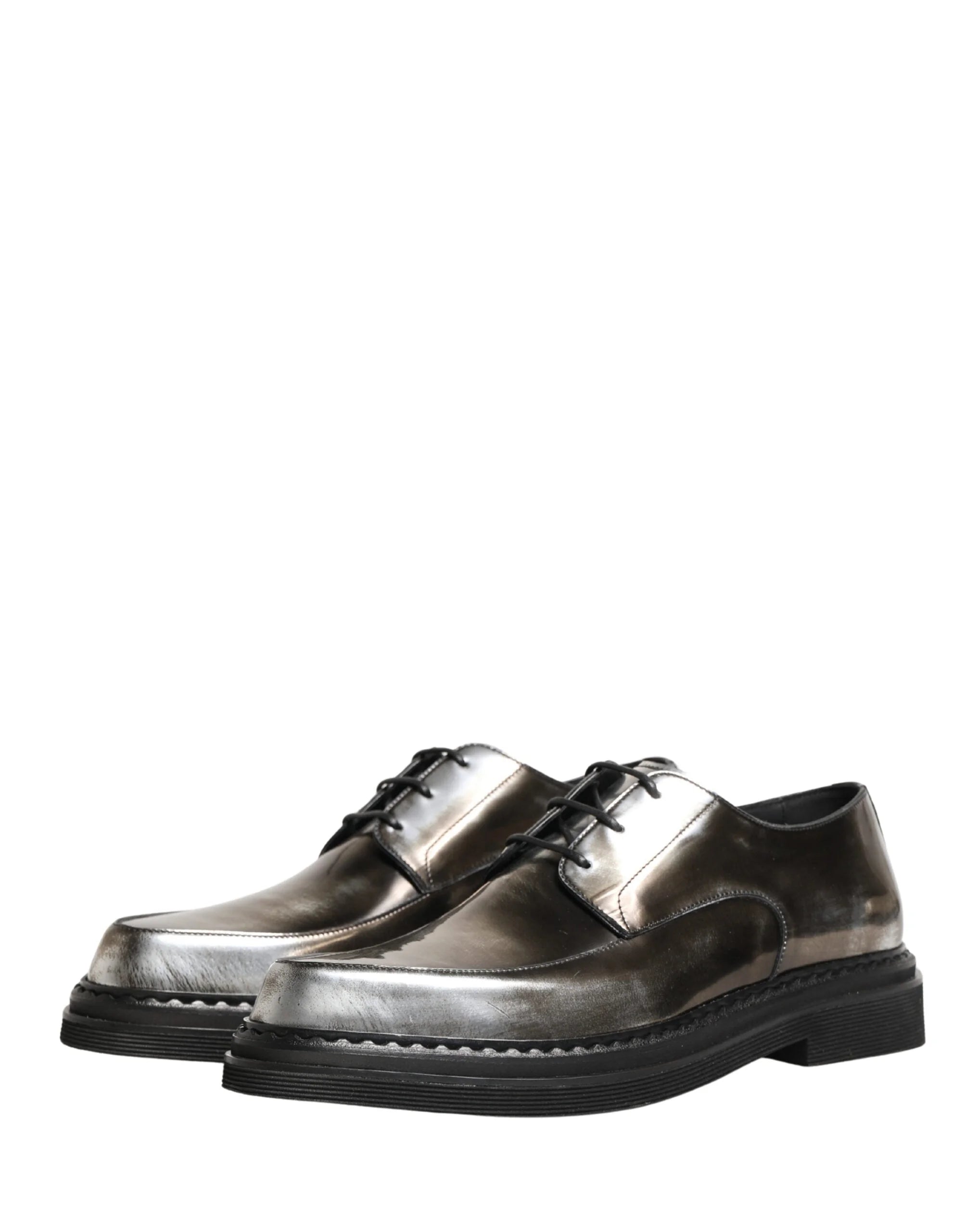 Dolce & Gabbana Silver Specchio Lace-Up Leather Dress Derby Shoes - EU44/US11