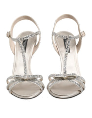 Dolce & Gabbana Silver Strass Ankle Strap Heels Sandals Shoes - EU37/US6.5 - Heels