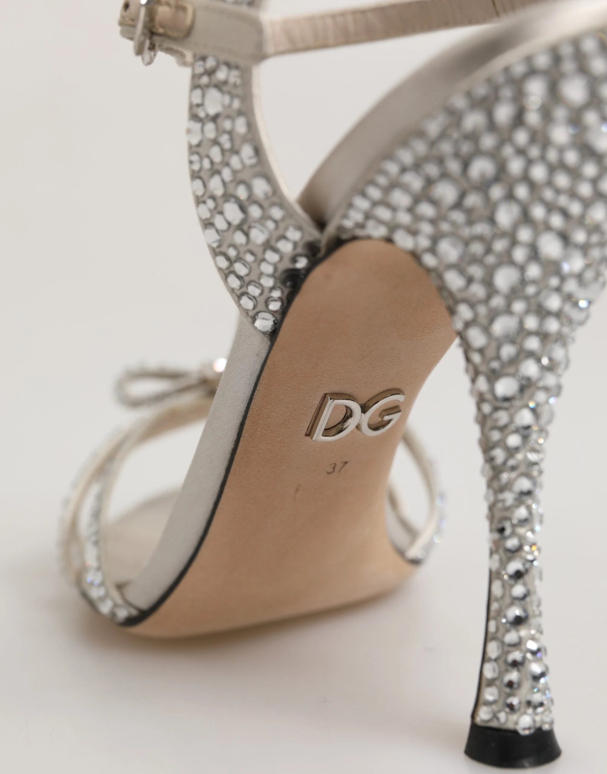 Dolce & Gabbana Silver Strass Ankle Strap Heels Sandals Shoes - EU37/US6.5 - Heels