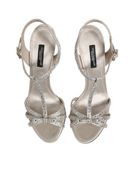 Dolce & Gabbana Silver Strass Ankle Strap Heels Sandals Shoes - EU37/US6.5 - Heels