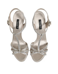 Dolce & Gabbana Silver Strass Ankle Strap Heels Sandals Shoes - EU37/US6.5 - Sandals