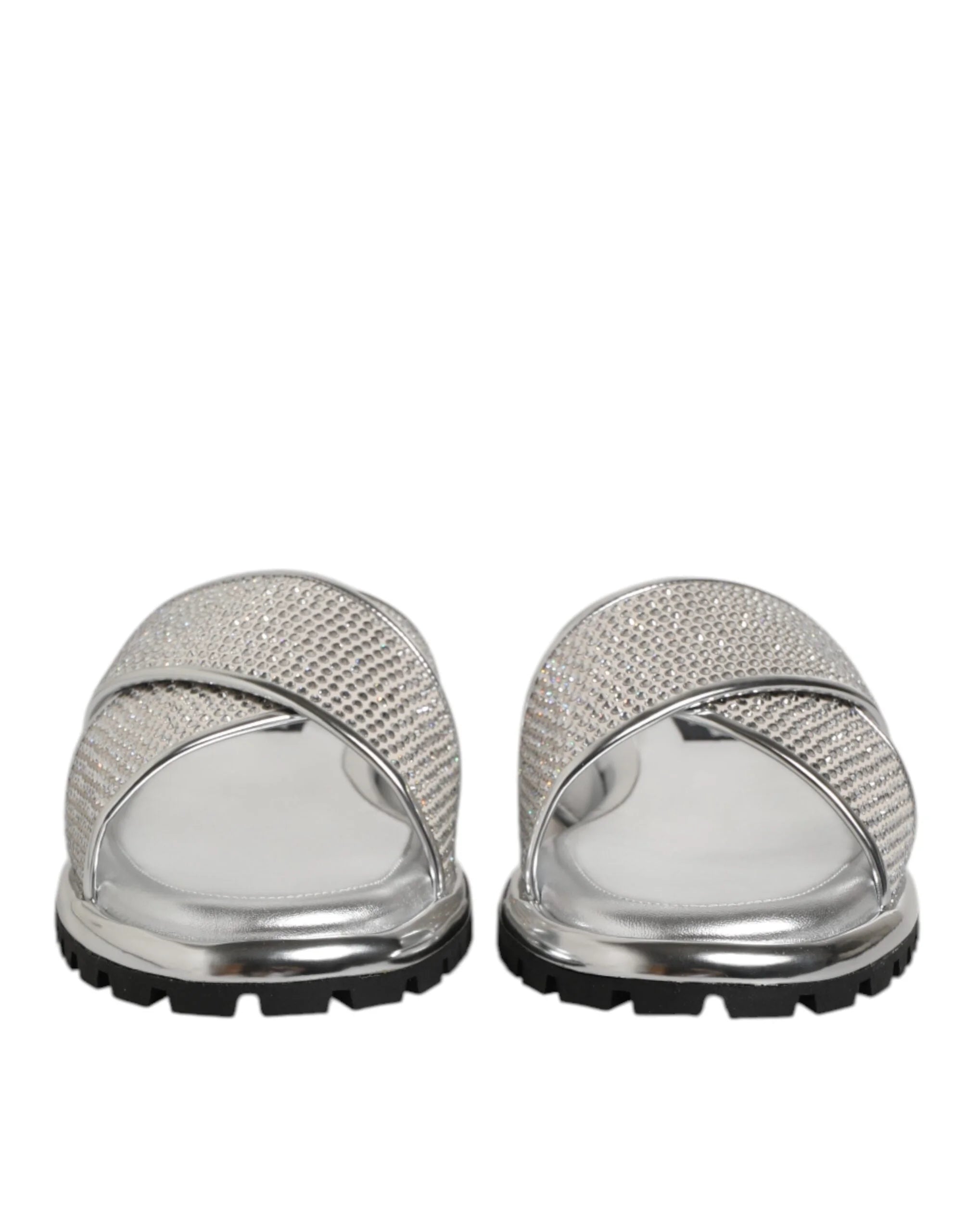 Dolce & Gabbana Silver Strass Slides Flats Slippers Shoes - Sandals