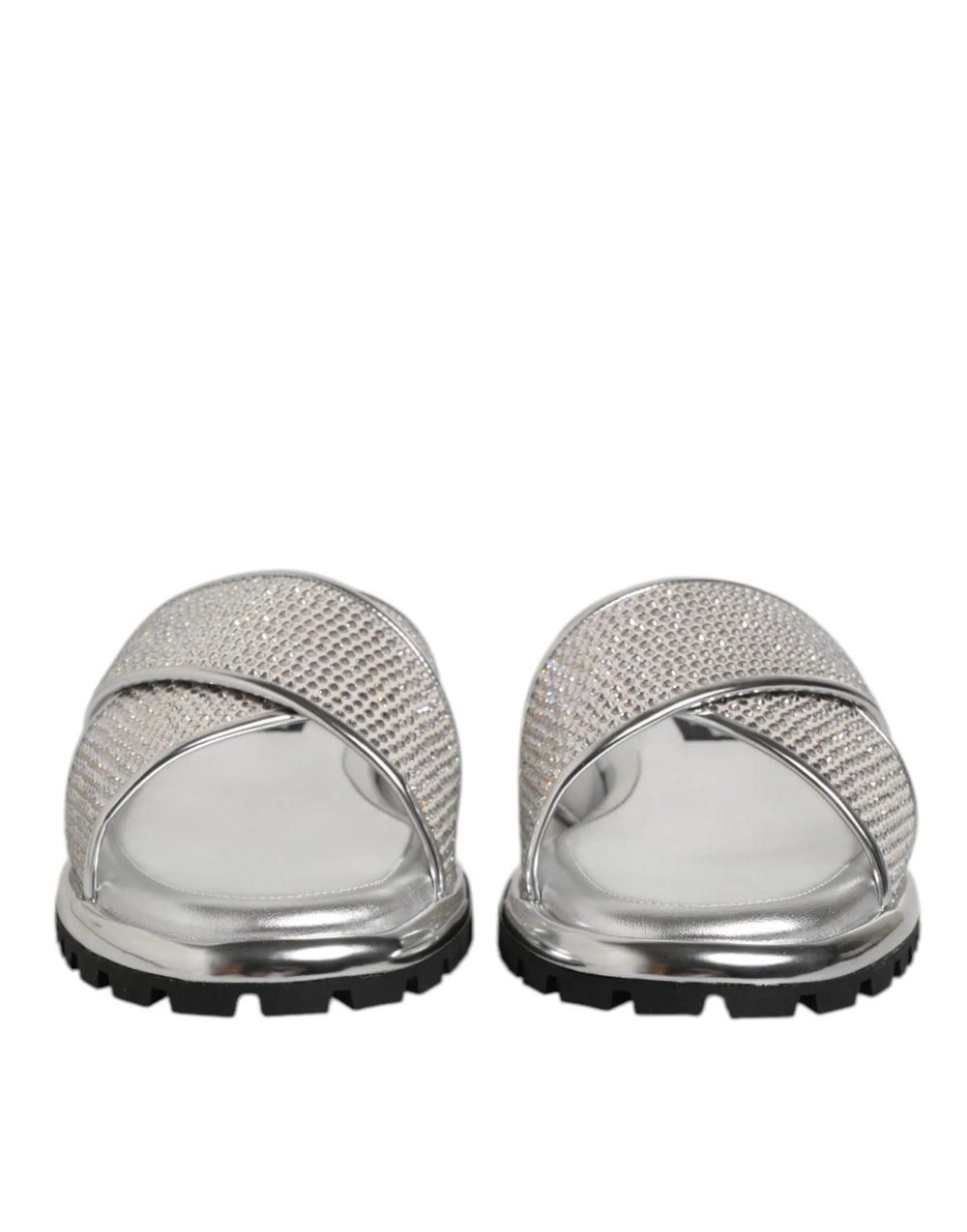 Dolce & Gabbana Silver Strass Slides Flats Slippers Shoes - Sandals