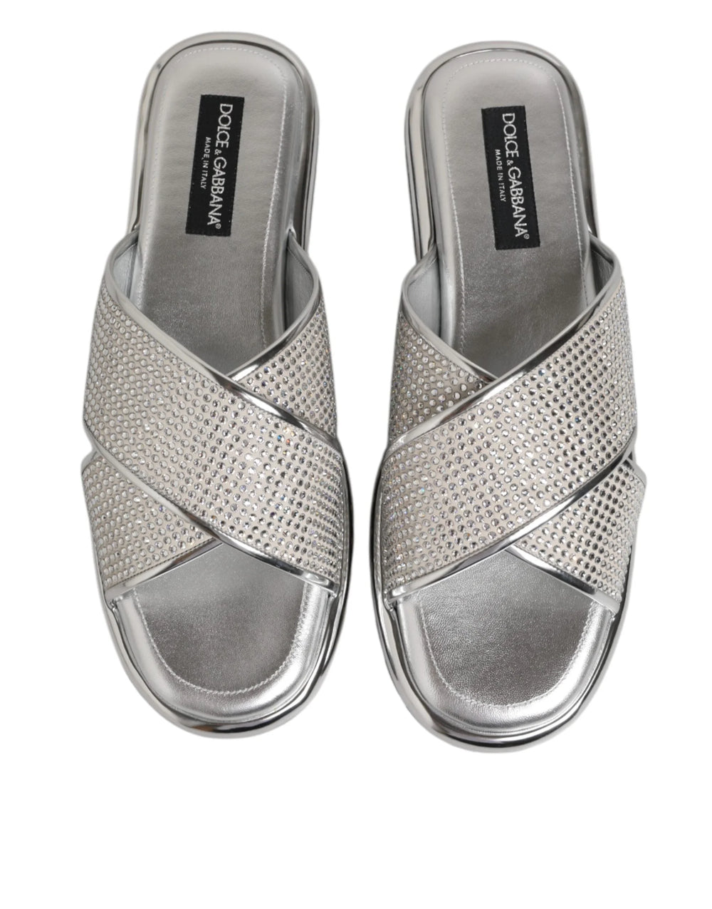 Dolce & Gabbana Silver Strass Slides Flats Slippers Shoes - Sandals