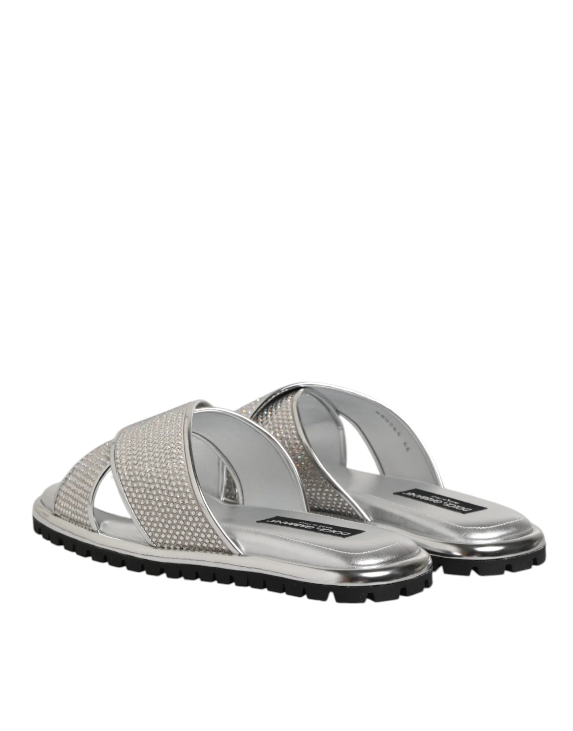 Dolce & Gabbana Silver Strass Slides Flats Slippers Shoes - Sandals