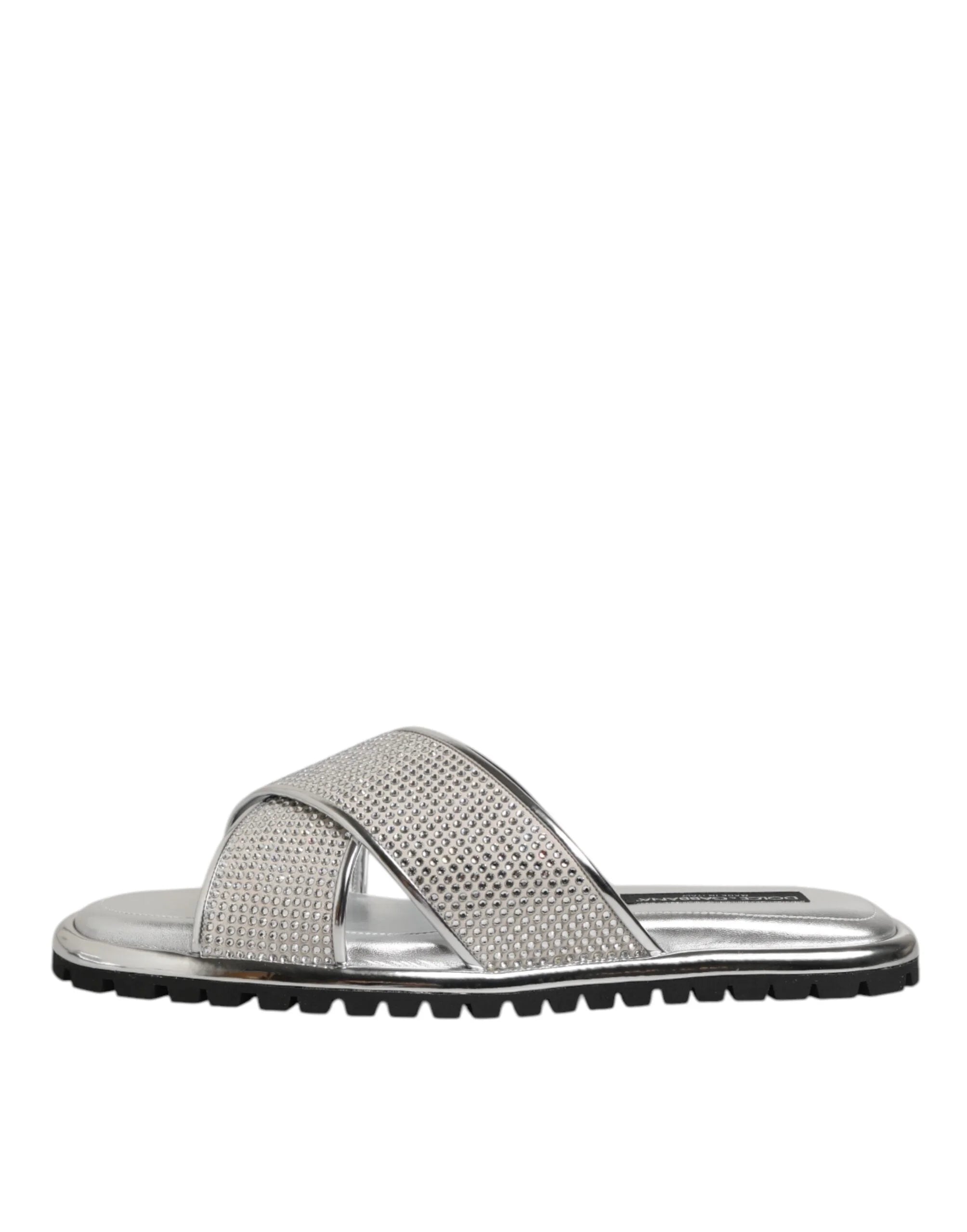 Dolce & Gabbana Silver Strass Slides Flats Slippers Shoes - Sandals