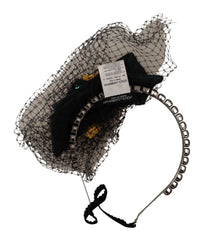 Dolce & Gabbana Silver Tiara Crystals Fruits Black Mesh Diadem Headband - Headbands