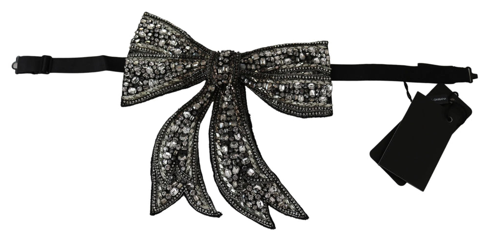 Dolce & Gabbana Silver Tone 100% Silk Crystal Embellished Women Bowtie - Neckties