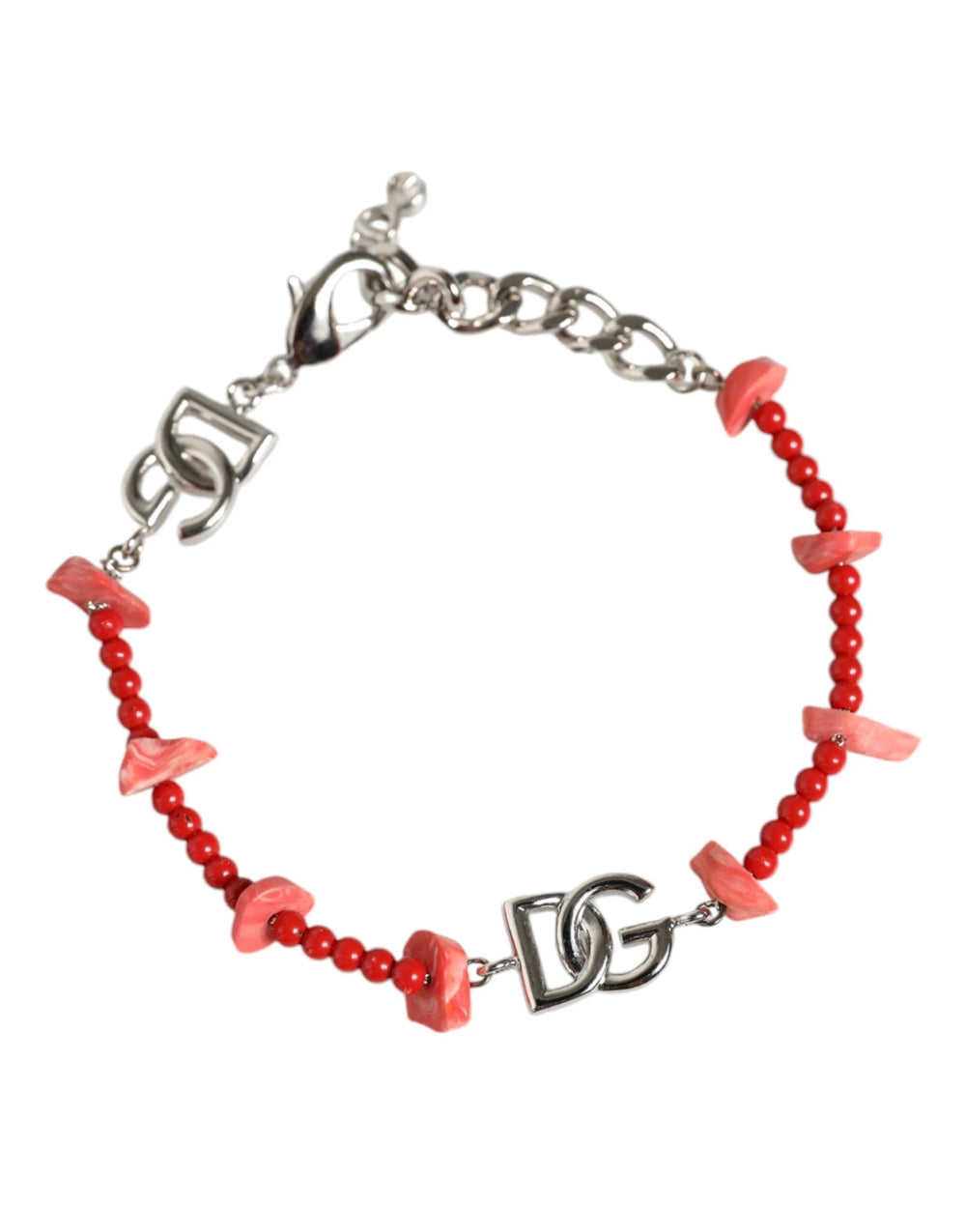 Dolce & Gabbana Silver Tone Brass Beaded Resin DG Logo Chain Bracelet - Bracelets