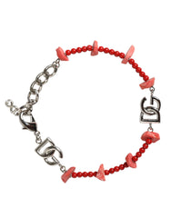 Dolce & Gabbana Silver Tone Brass Beaded Resin DG Logo Chain Bracelet - Bracelets