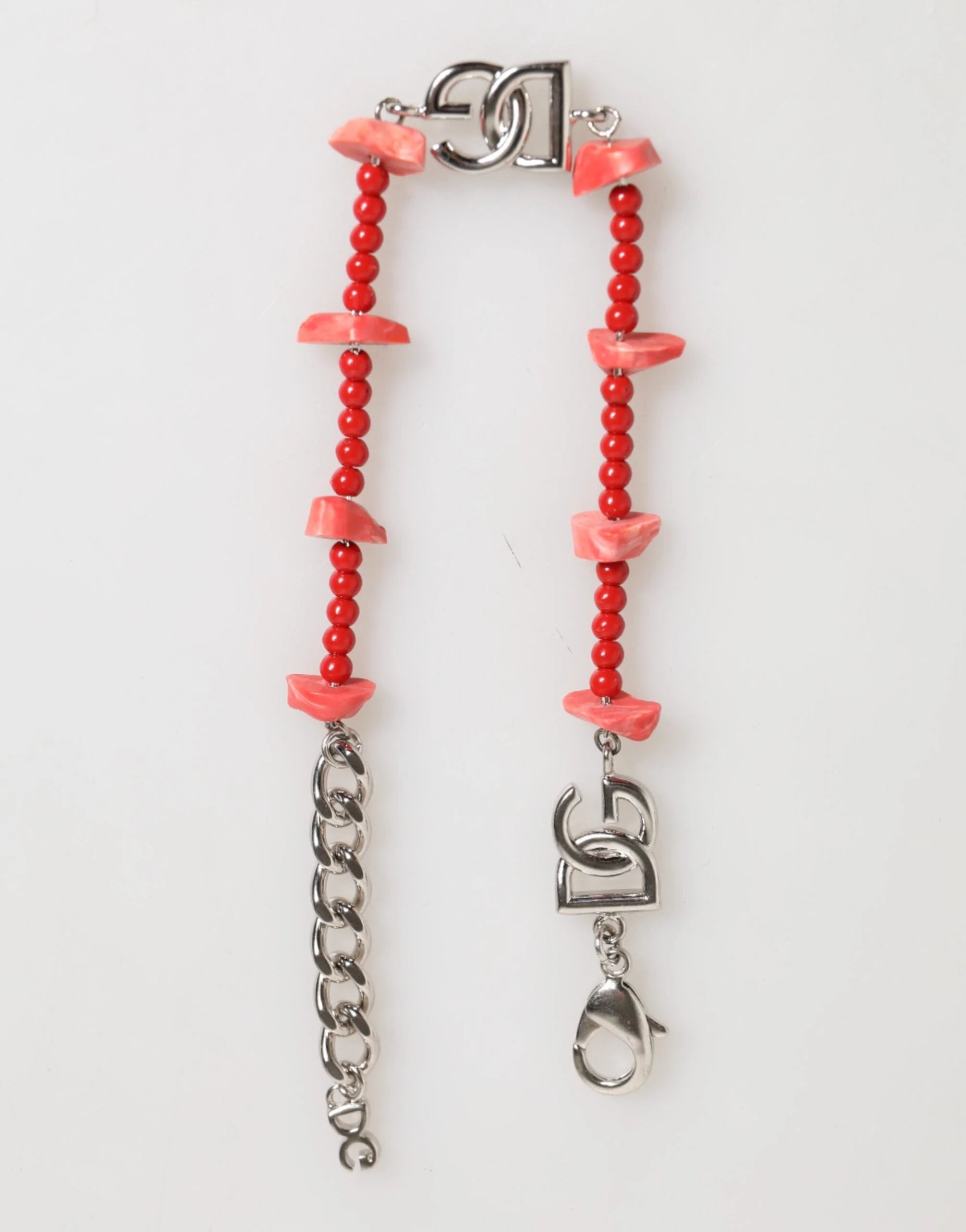 Dolce & Gabbana Silver Tone Brass Beaded Resin DG Logo Chain Men Bracelet - Bracelets