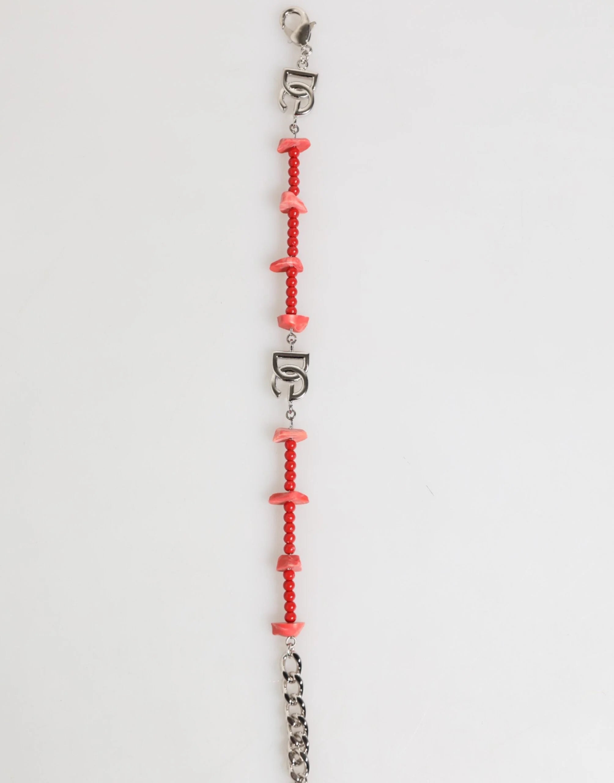 Dolce & Gabbana Silver Tone Brass Beaded Resin DG Logo Chain Men Bracelet - Bracelets